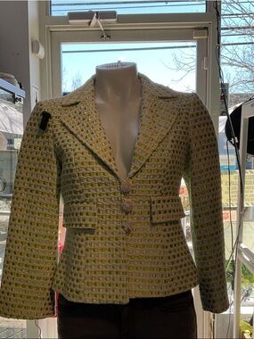 Nanette Lepore Green and Cream Tweed Cropped Blazer